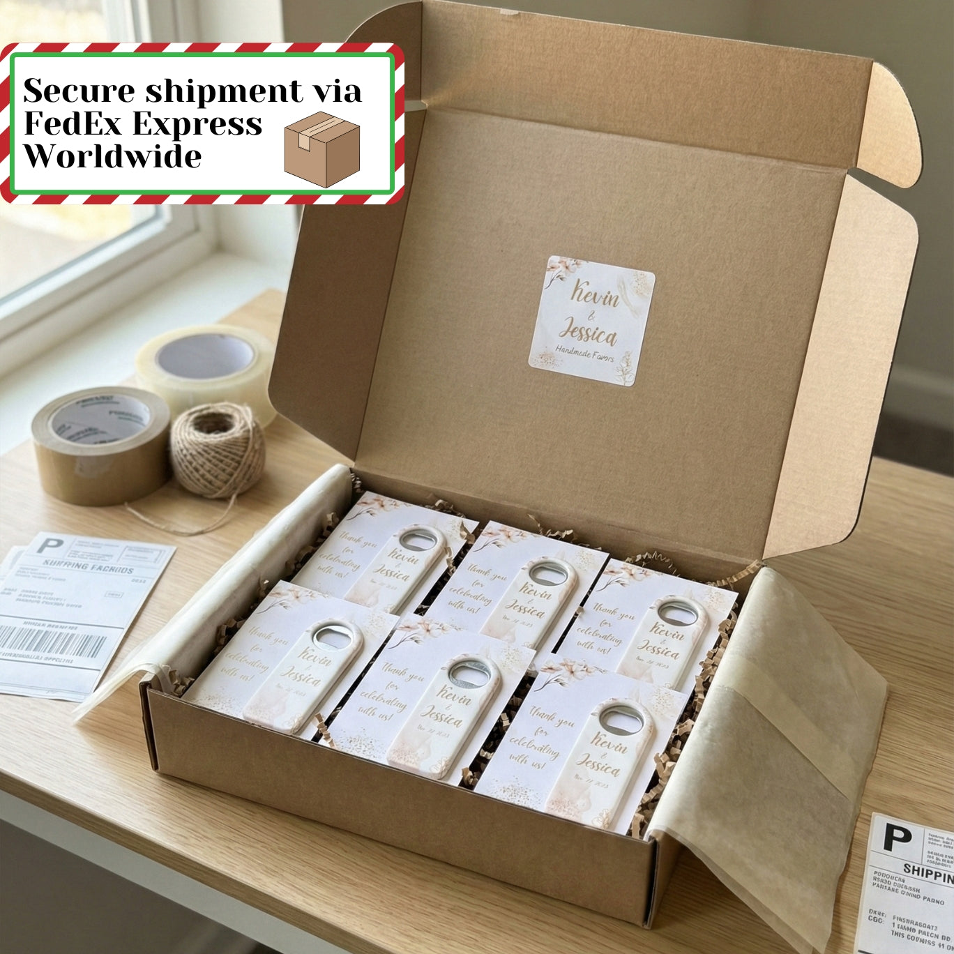 Personalized Wedding Favor Bottle Opener Magnet – Rectangle Design, Custom Name & Date